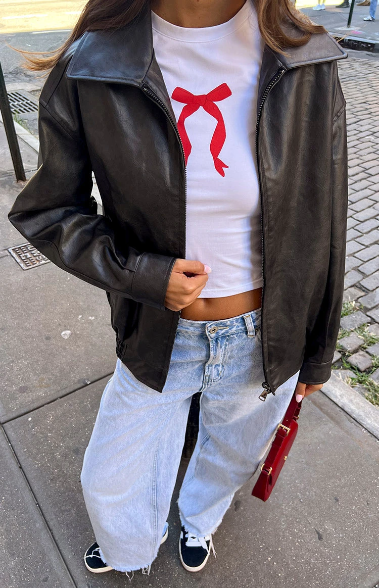 Abbi PU Vintage Black Bomber Jacket - Image 8