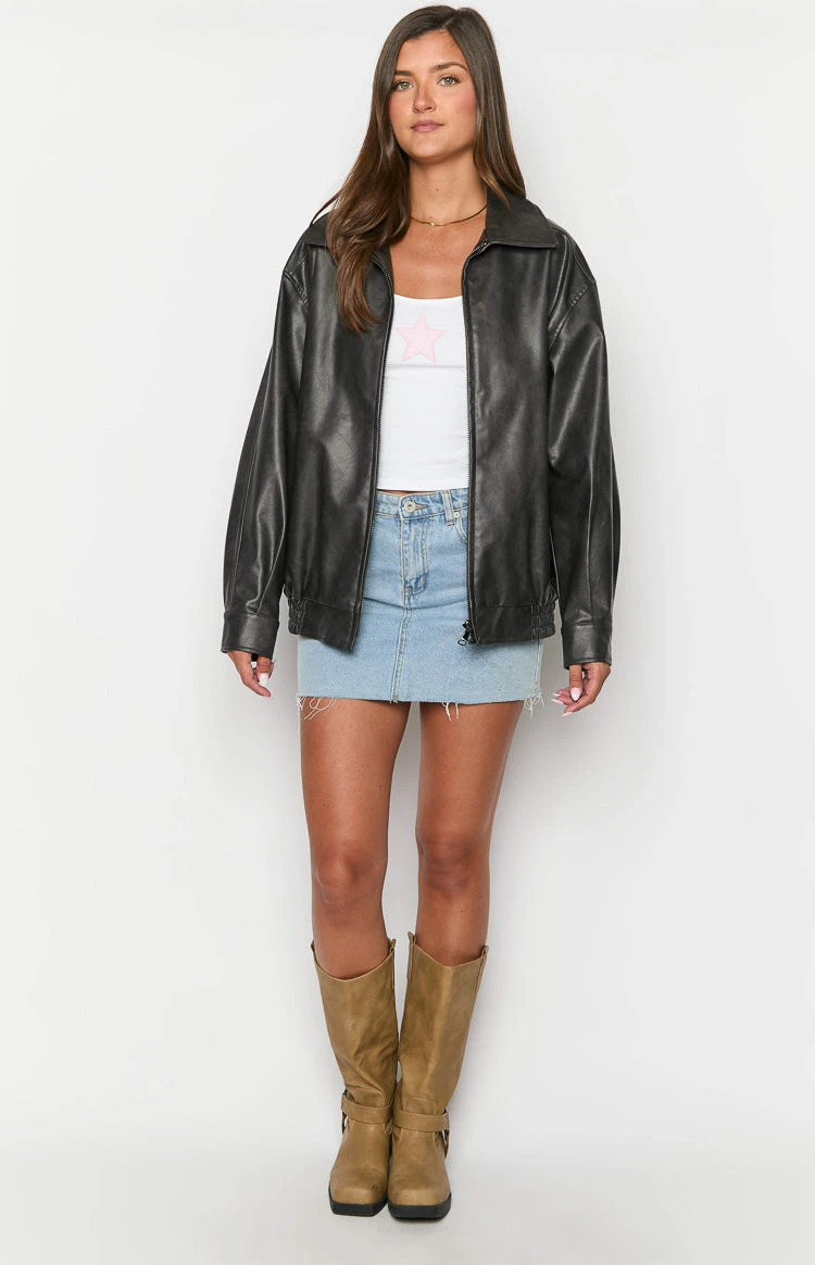 Abbi PU Vintage Black Bomber Jacket - Image 3