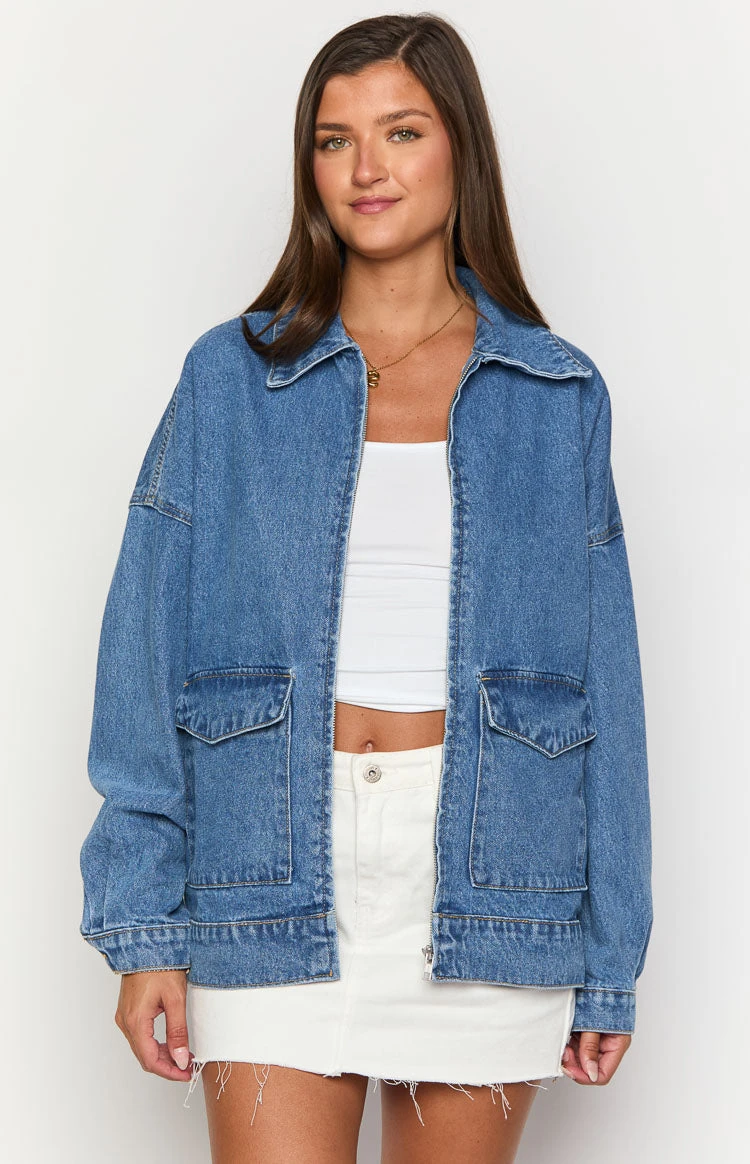 Abigail Mid Wash Denim Bomber Jacket - Image 2