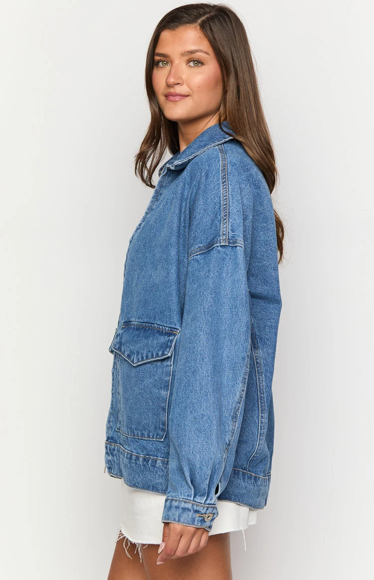 Abigail Mid Wash Denim Bomber Jacket - Image 4