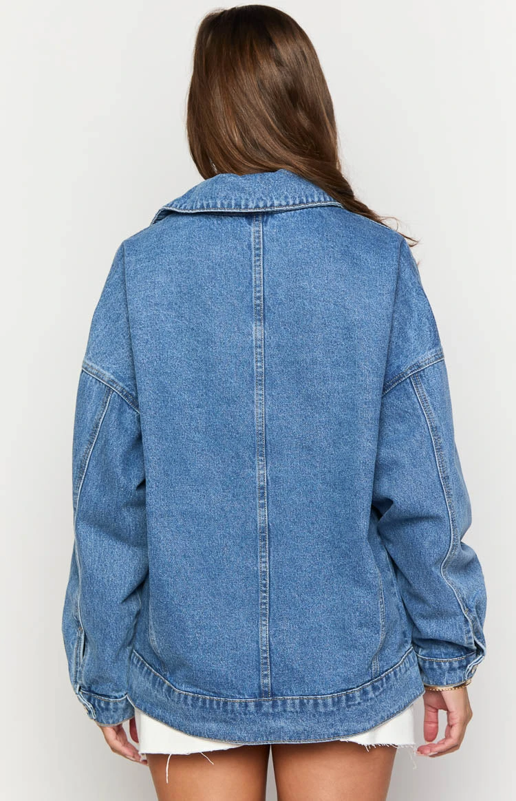 Abigail Mid Wash Denim Bomber Jacket - Image 5