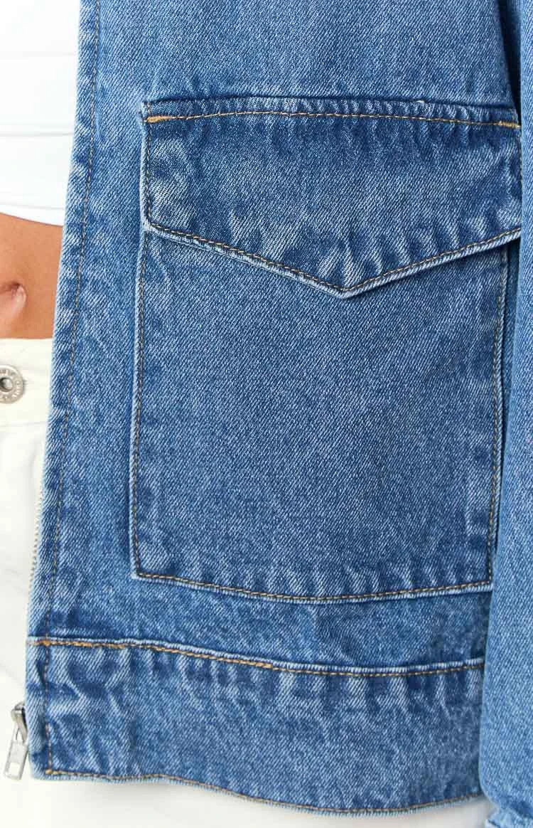 Abigail Mid Wash Denim Bomber Jacket - Image 6