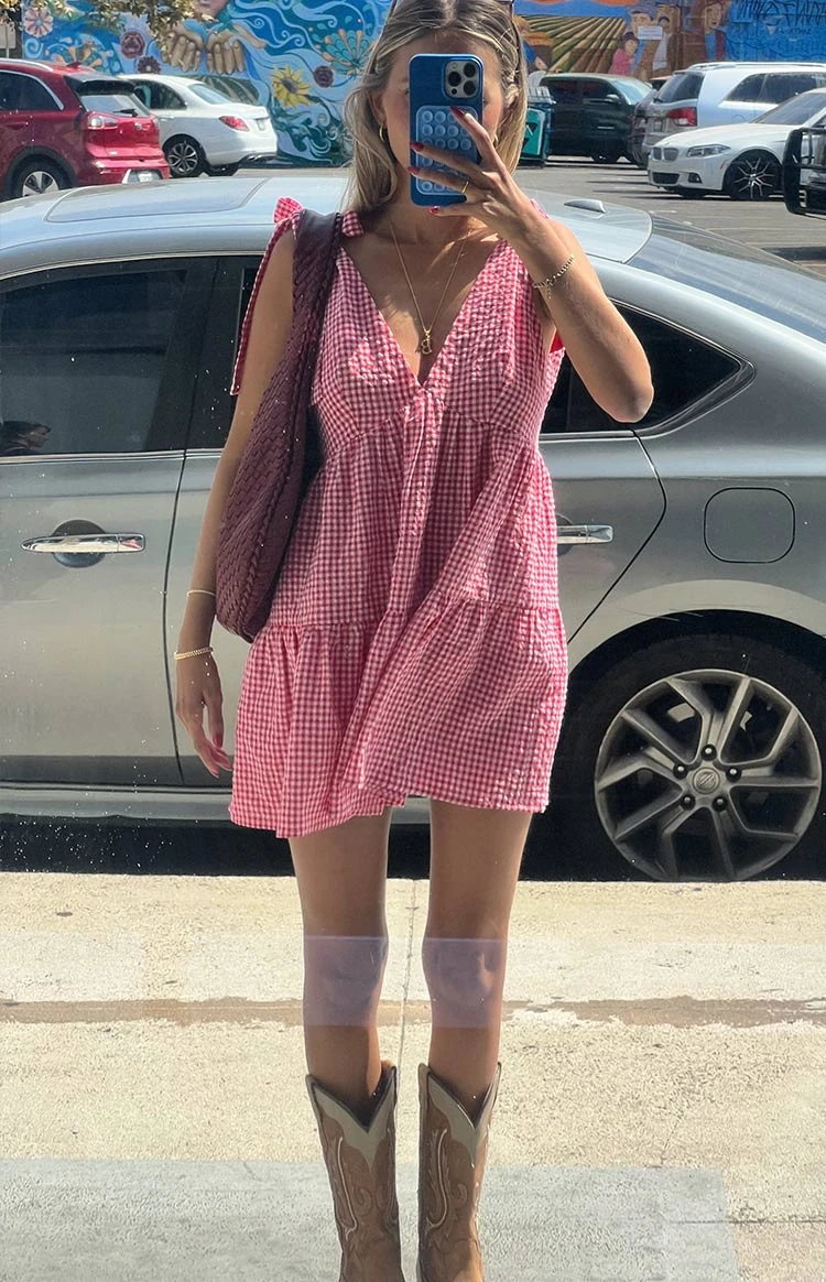 Angel Girl Red Gingham Mini Dress - Image 8