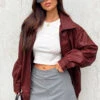 Abbi PU Red Bomber Jacket