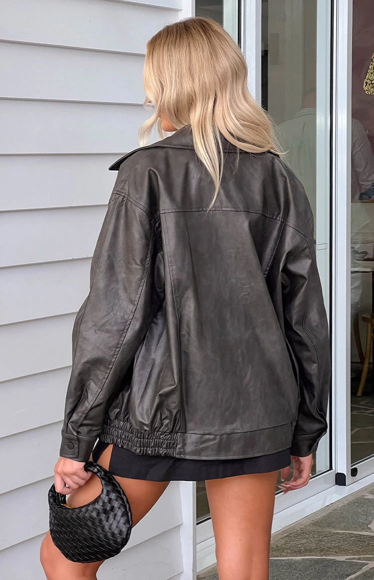 Abbi PU Vintage Black Bomber Jacket - Image 11