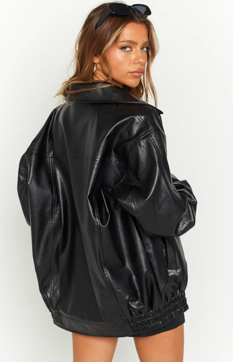 Abbi PU Black Bomber Jacket - Image 5