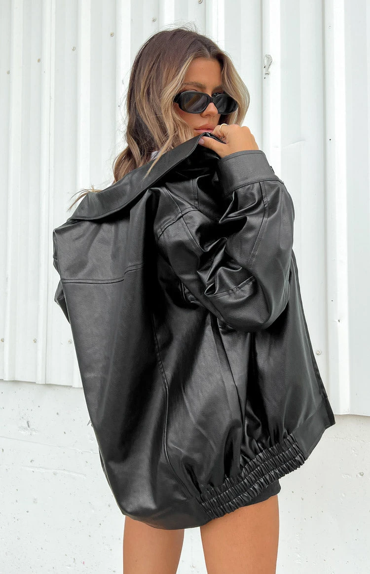 Abbi PU Black Bomber Jacket - Image 10