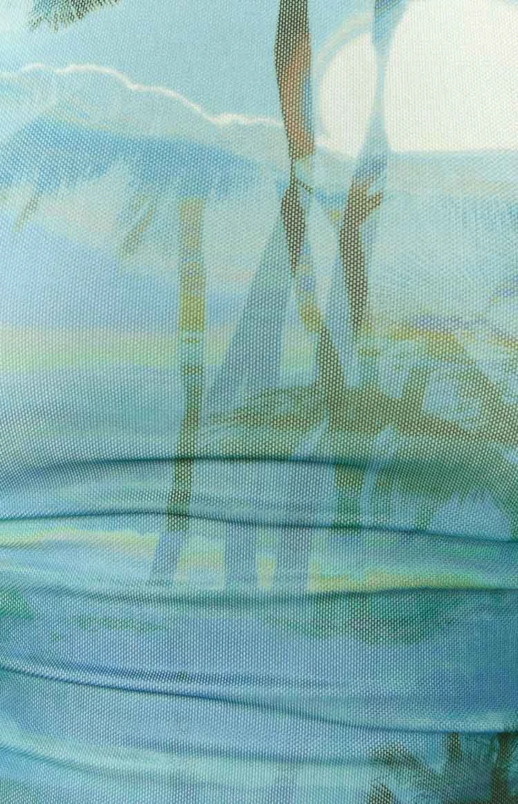 Afterthought Blue Print Mesh Top - Image 8