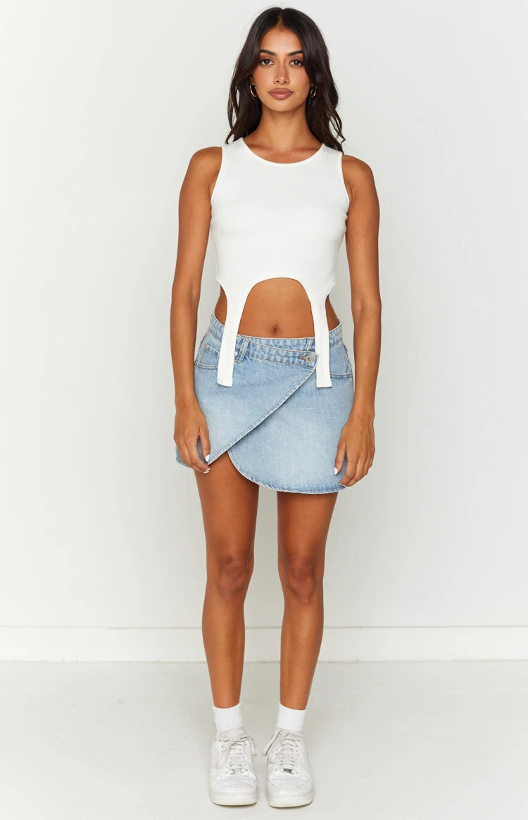 Alcmene Denim Asymmetrical Wrap Mini Skirt - Image 3