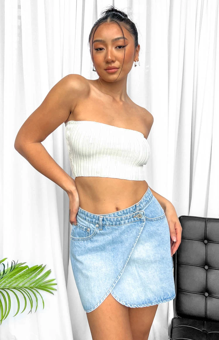 Alcmene Denim Asymmetrical Wrap Mini Skirt - Image 9