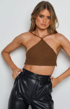 Beginning Boutique Aleya Crochet Top Brown
