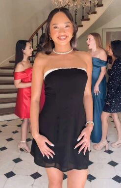 Alina Black Strapless Chiffon Mini Dress