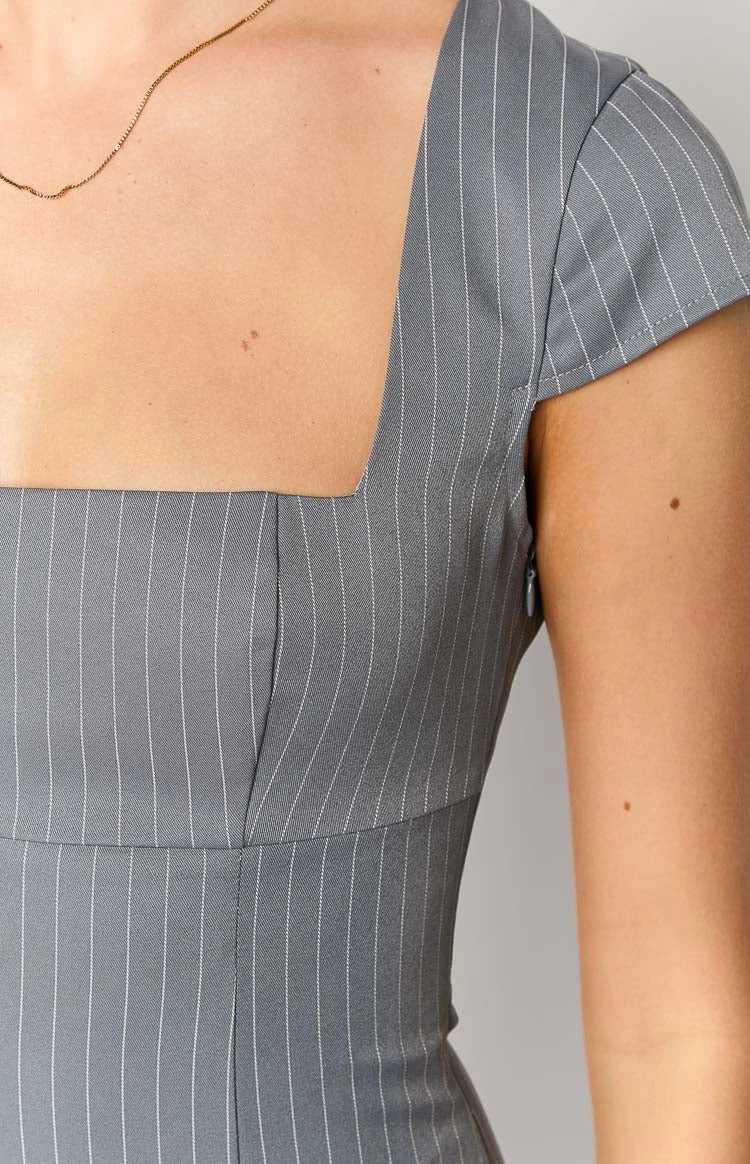 Amelia Grey Striped Mini Dress - Image 6