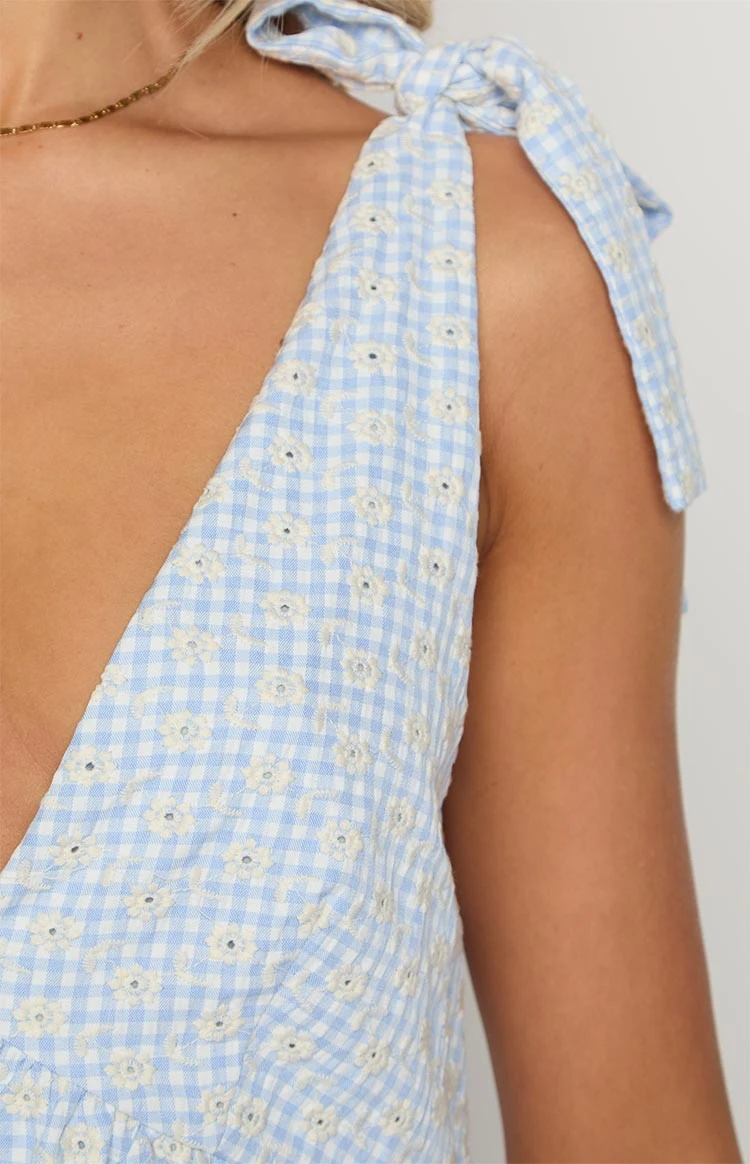 Angel Girl Blue Gingham Floral Mini Dress - Image 7