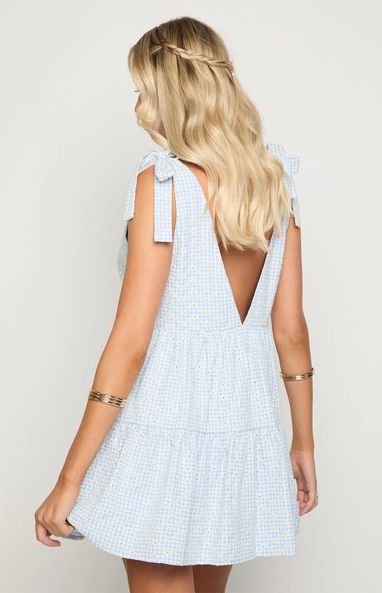 Angel Girl Blue Gingham Floral Mini Dress - Image 6