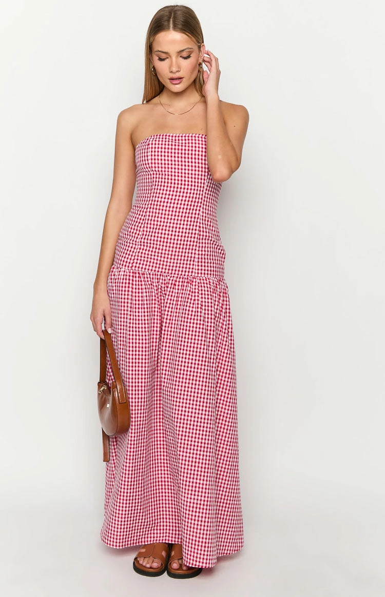 Angela Red Gingham Maxi Dress - Image 2