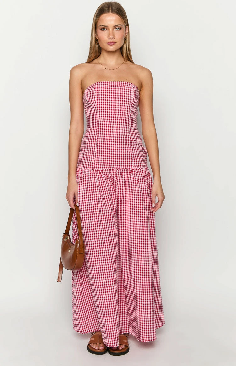 Angela Red Gingham Maxi Dress - Image 3