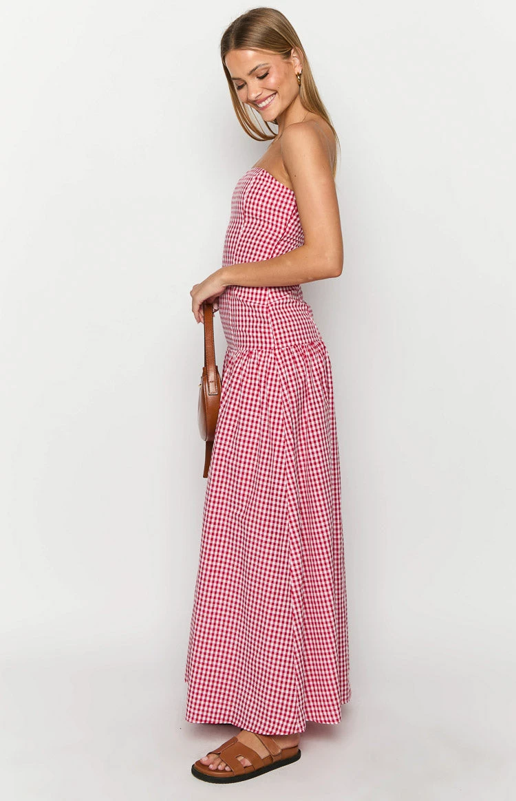 Angela Red Gingham Maxi Dress - Image 4