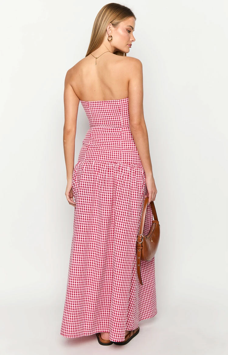 Angela Red Gingham Maxi Dress - Image 5