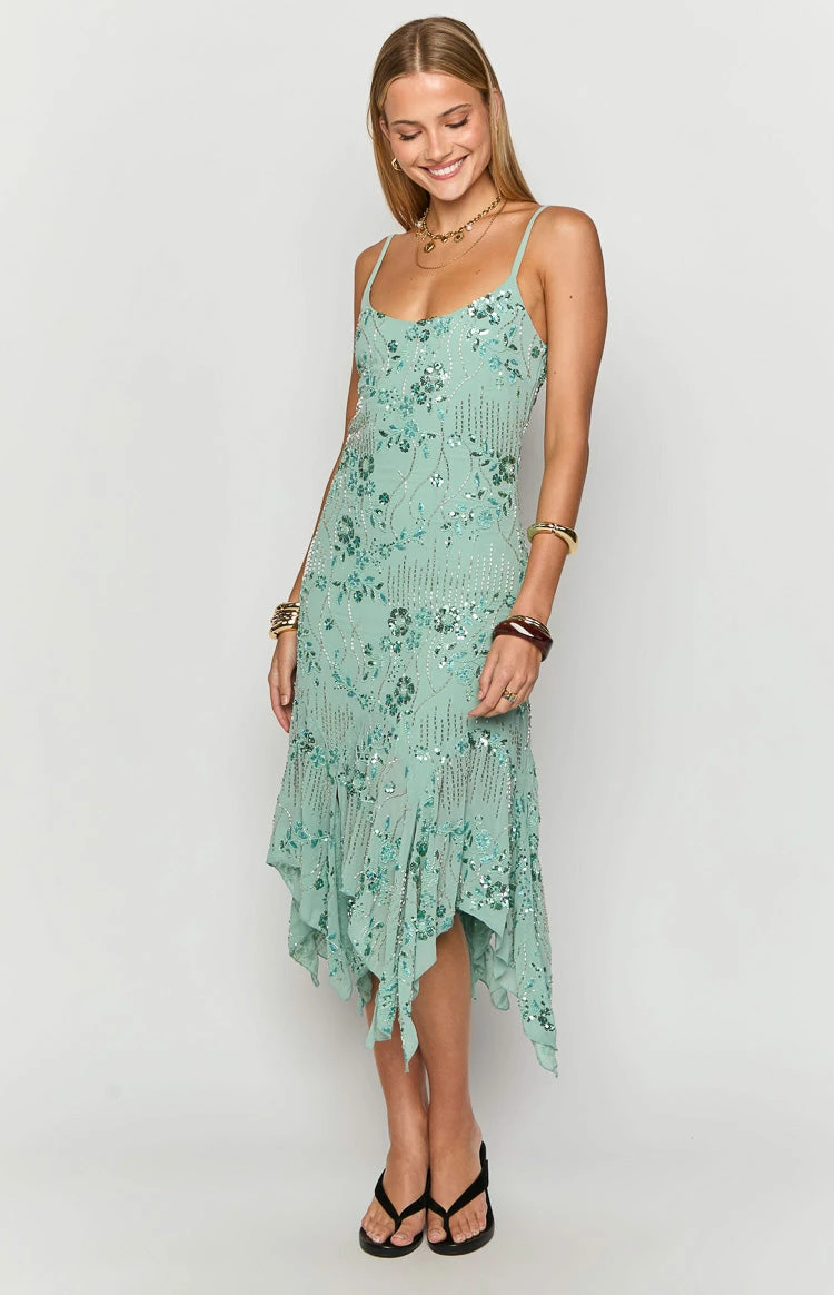 Another World Teal Sequin Midi Dress - Image 3