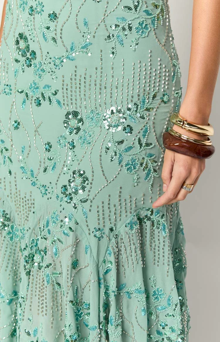 Another World Teal Sequin Midi Dress - Image 6