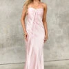 Ariella Pink Satin Strapless Maxi Dress