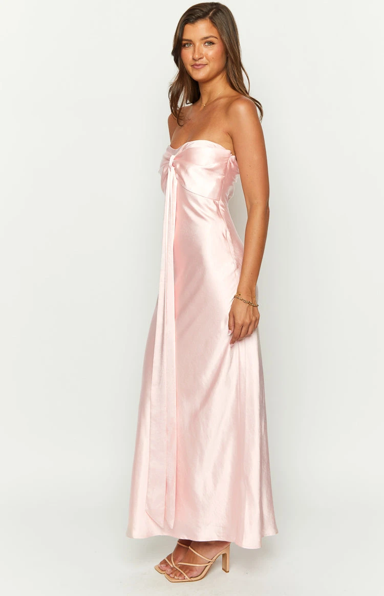 Ariella Pink Satin Strapless Maxi Dress - Image 10