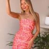 Arthur Orange Floral Print Strapless Mini Dress