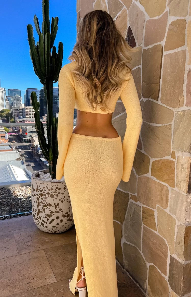 Arya Yellow Long Sleeve Knit Maxi Dress - Image 5