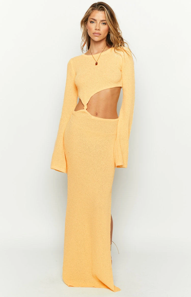 Arya Yellow Long Sleeve Knit Maxi Dress - Image 3