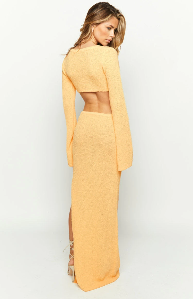 Arya Yellow Long Sleeve Knit Maxi Dress - Image 7