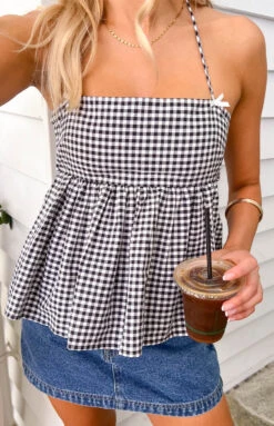 Aspen Black Gingham Halter Top