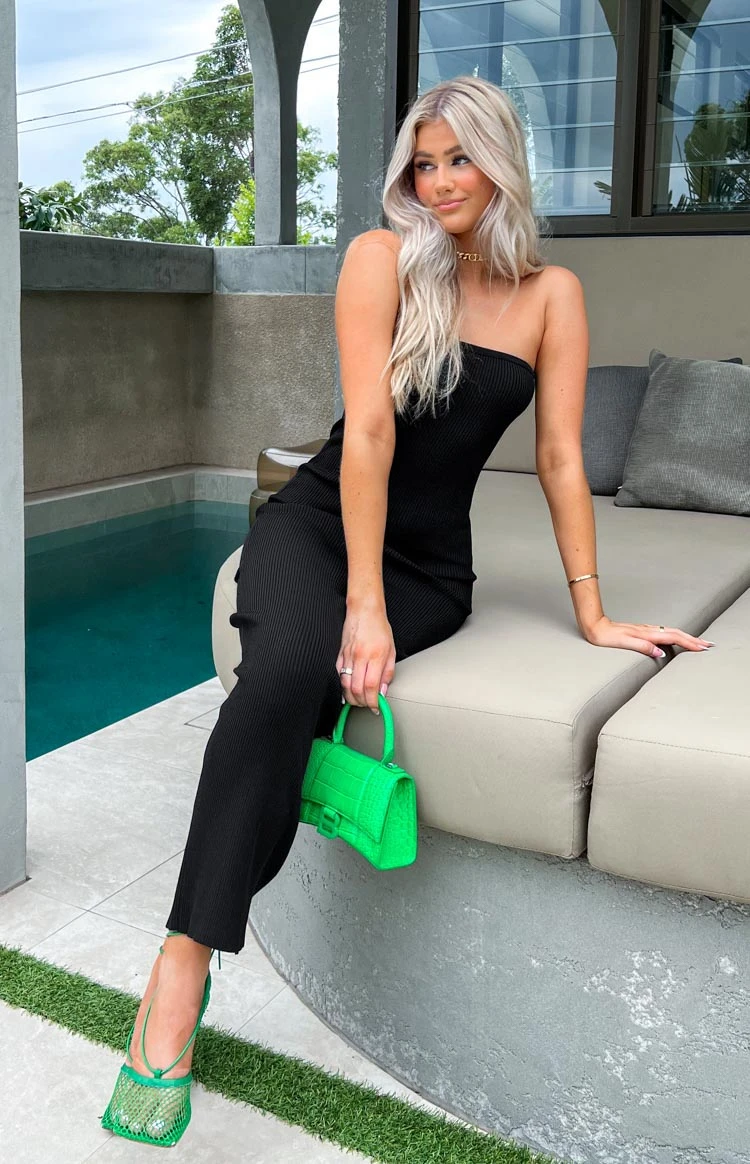 Ava Black Strapless Knit Maxi Dress - Image 8