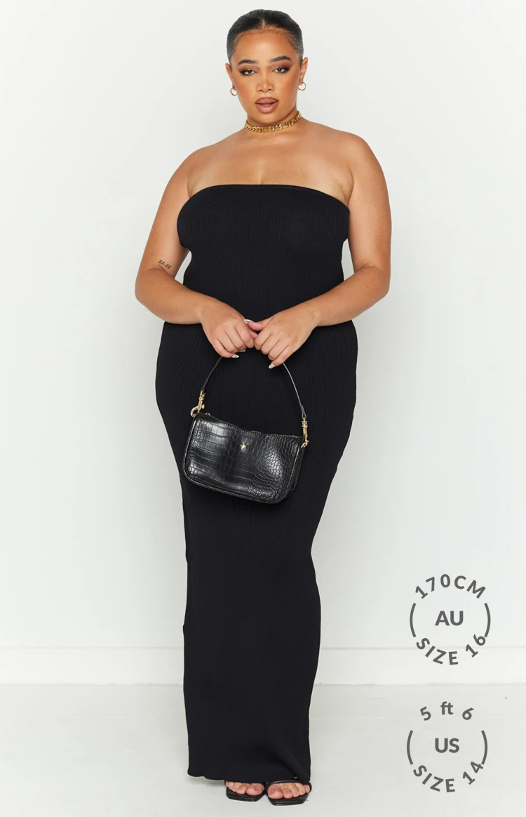 Ava Black Strapless Knit Maxi Dress - Image 3