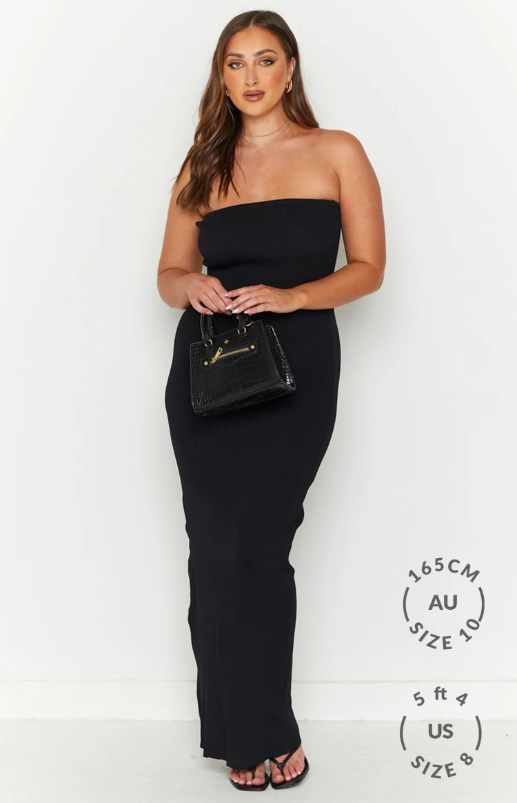 Ava Black Strapless Knit Maxi Dress - Image 2