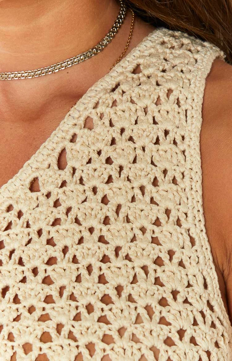 Ayse Beige Crochet Mini Dress - Image 6
