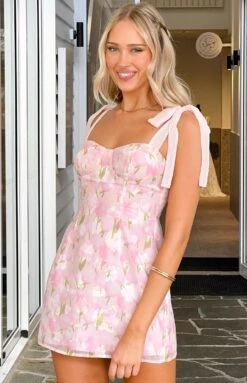 Bambi Pink Floral Mini Dress