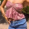 Barbara Pink Metallic Strapless Crop Top