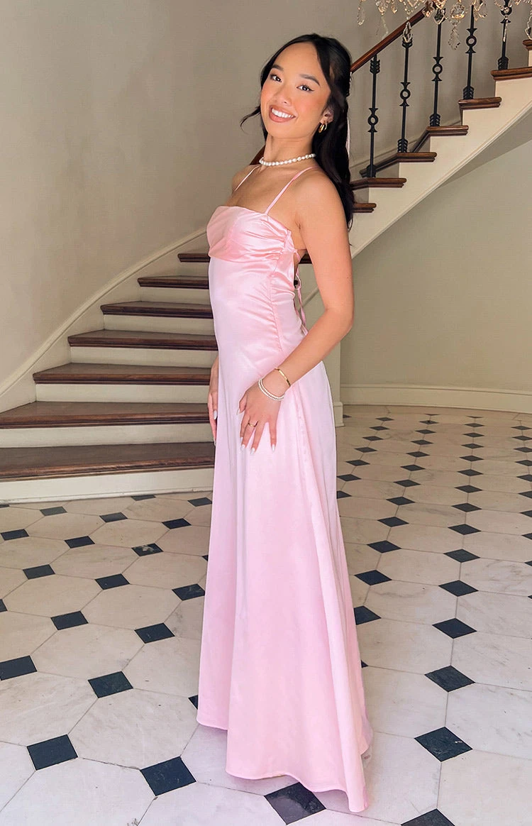 Blaise Pink Satin Maxi Dress - Image 13