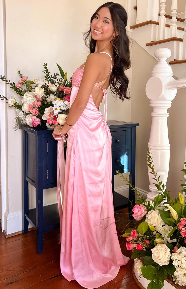 Blaise Pink Satin Maxi Dress - Image 10