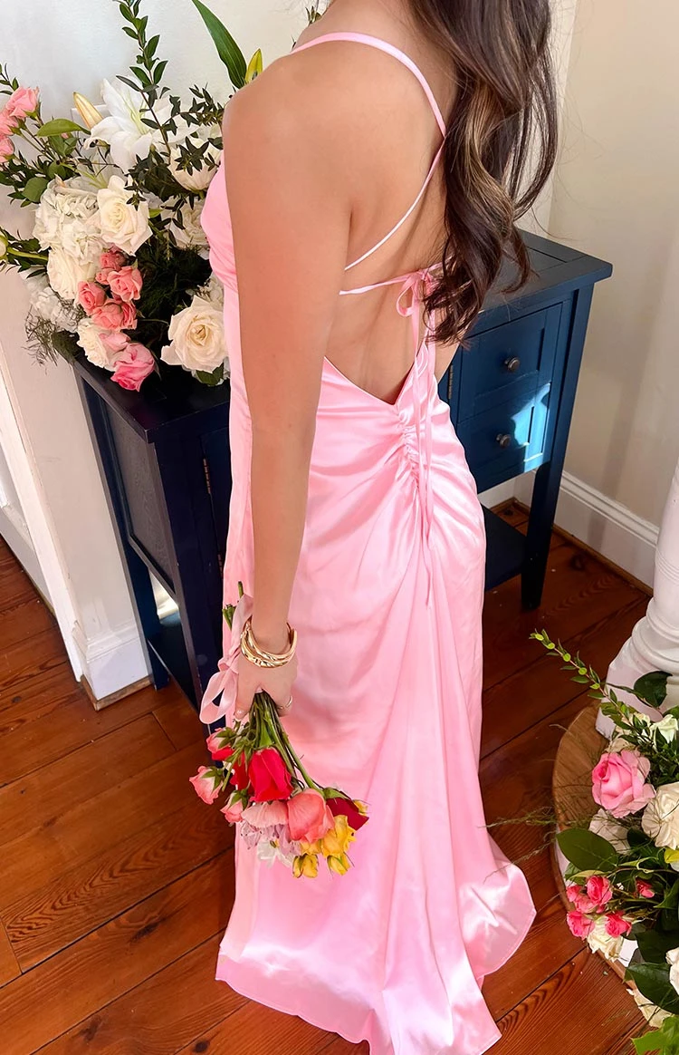 Blaise Pink Satin Maxi Dress - Image 11
