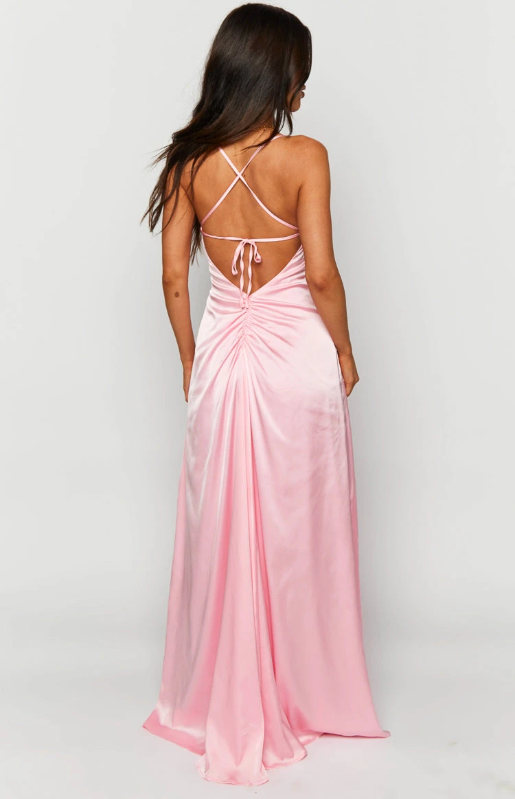 Blaise Pink Satin Maxi Dress - Image 3