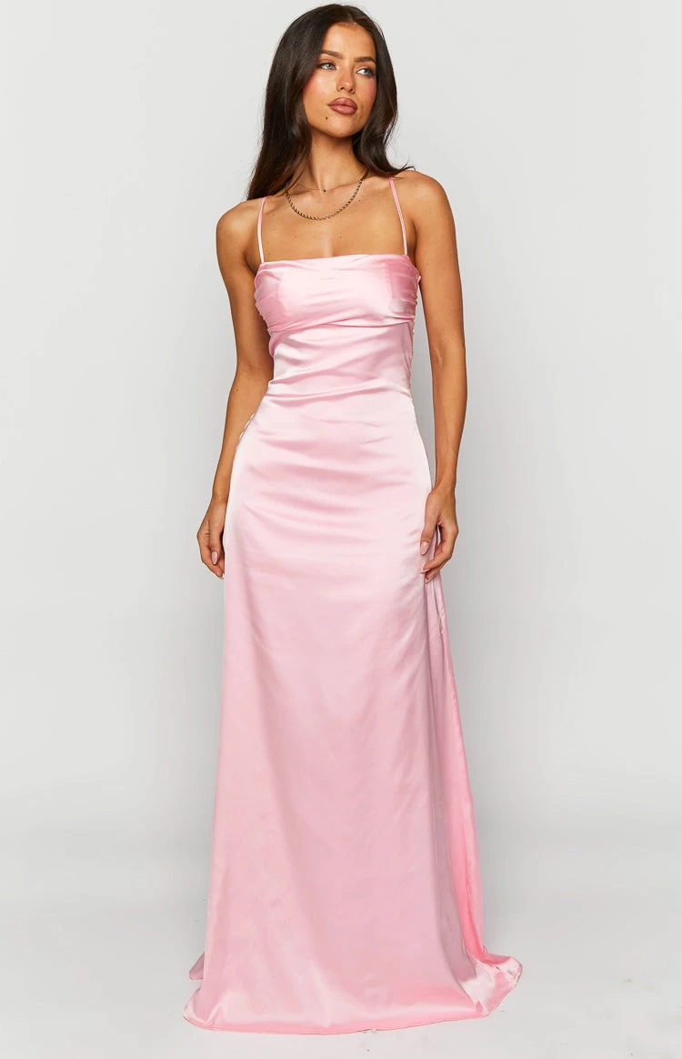 Blaise Pink Satin Maxi Dress - Image 2