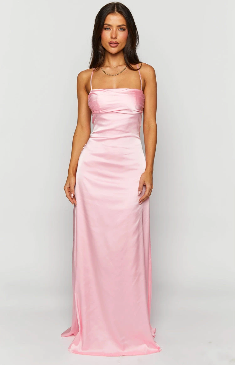 Blaise Pink Satin Maxi Dress - Image 5
