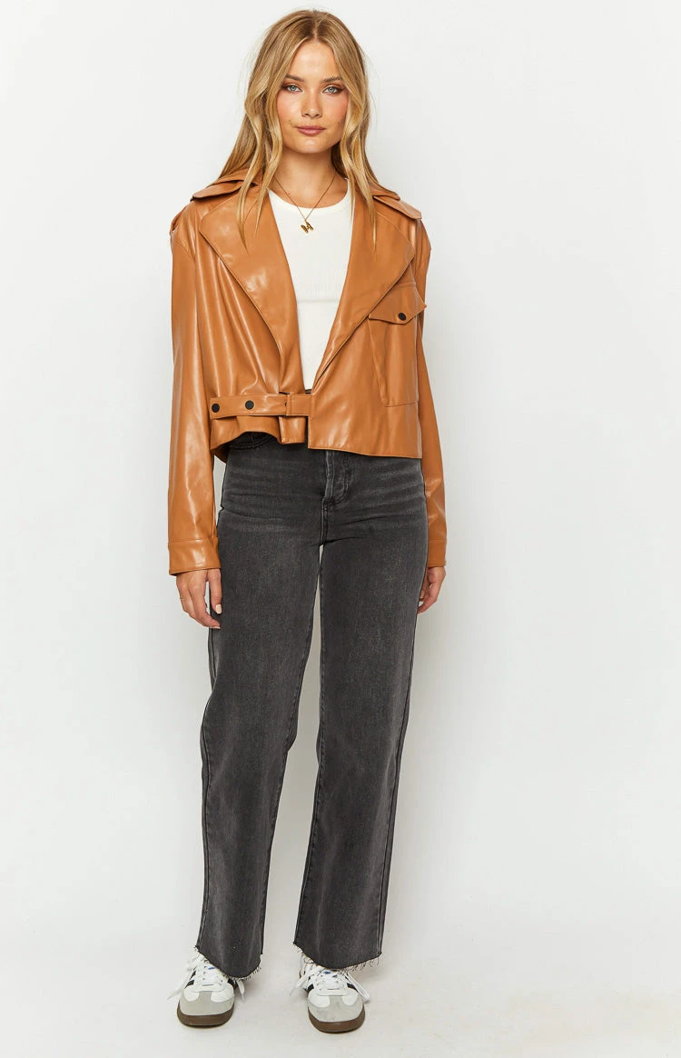 Blaze Bolt Tan PU Leather Jacket - Image 2