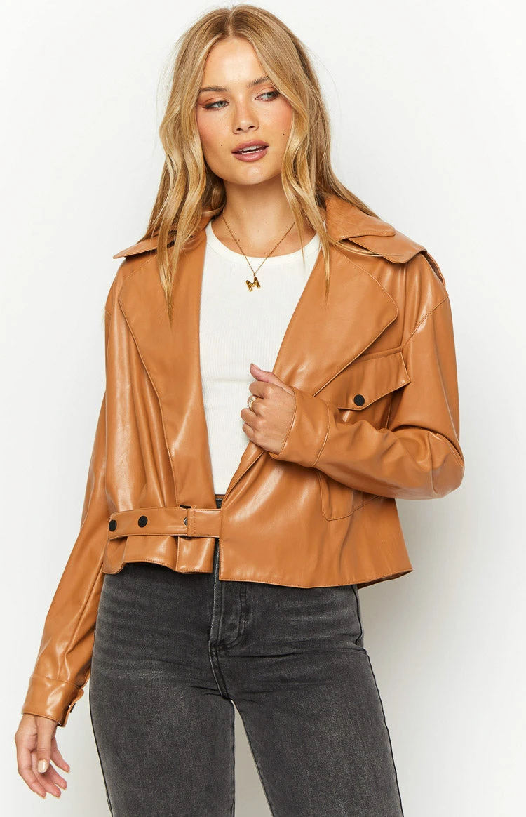 Blaze Bolt Tan PU Leather Jacket - Image 3
