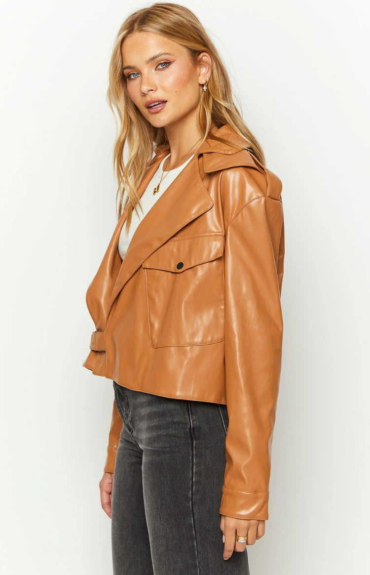 Blaze Bolt Tan PU Leather Jacket - Image 4