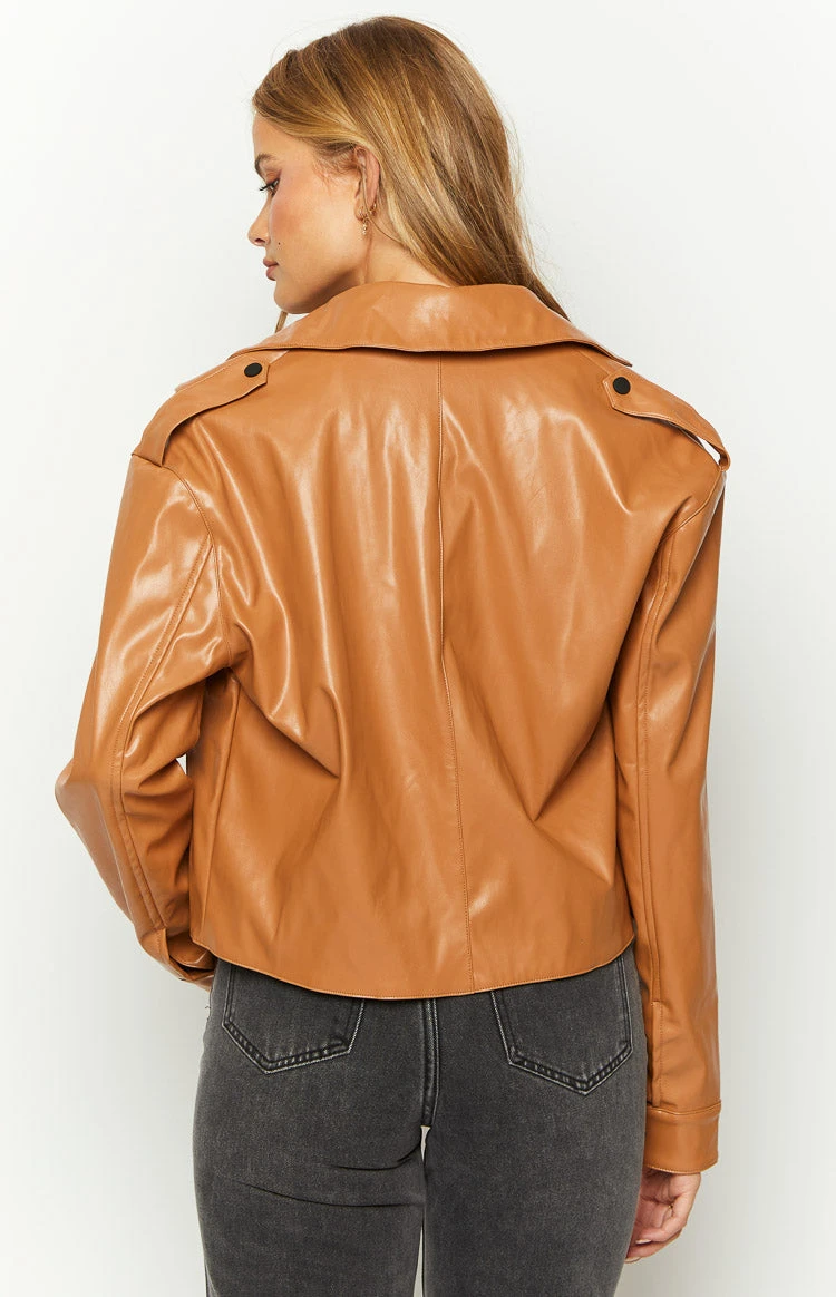 Blaze Bolt Tan PU Leather Jacket - Image 5