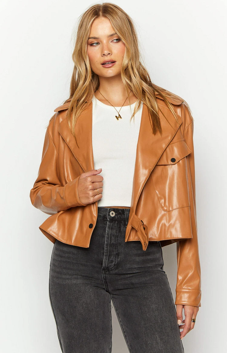 Blaze Bolt Tan PU Leather Jacket - Image 6
