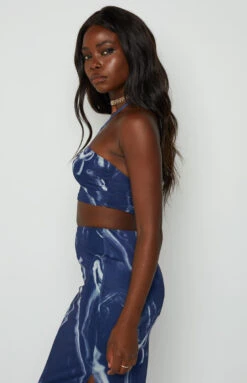 Brianna Navy Mesh Crop Top